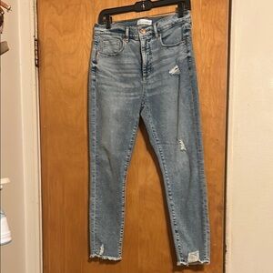 LOFT Blue Skinny Jeans Modern Distressed Style